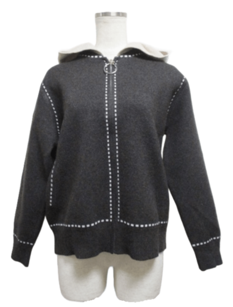 配色ステッチフードニットアウター