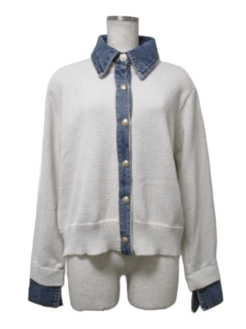 デニム切替ニットカーディガン